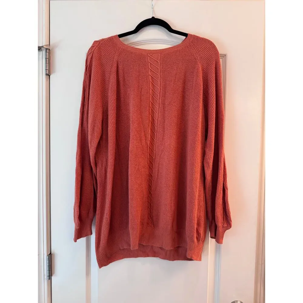 LC Lauren Conrad XL Rust Cable Knit Oversized Sweater Cotton Blend